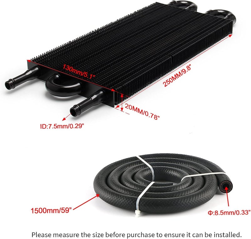 HTRACING 4 Pass Tube and Fin Transmission Cooler Universal 5/16" Oil Cooler Kit Aluminium Black - Image 3